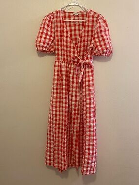 Monki Red and White Gingham wrap dress